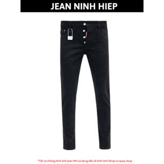 Quần jean nam D2 đen trơn có in chữ DSQ sau túi, quần bò DSQ đen trơn ống ôm chất denim dày dặn co dãn 4 chiều