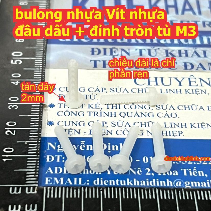 50 con bulong bu lông Nhựa bu long vít nhựa dấu +  đỉnh TÙ tròn M3 3mm dài 4mm ~ 25mm kde0248