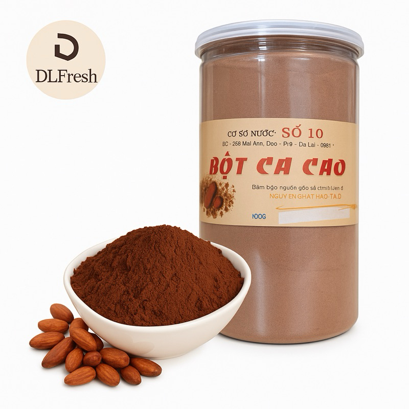 Bột Ca Cao Nguyên Chất Đà Lạt DLFresh – 100% Từ Hạt Cacao, Không Đường, Dinh Dưỡng Pha Uống/Nướng Bánh