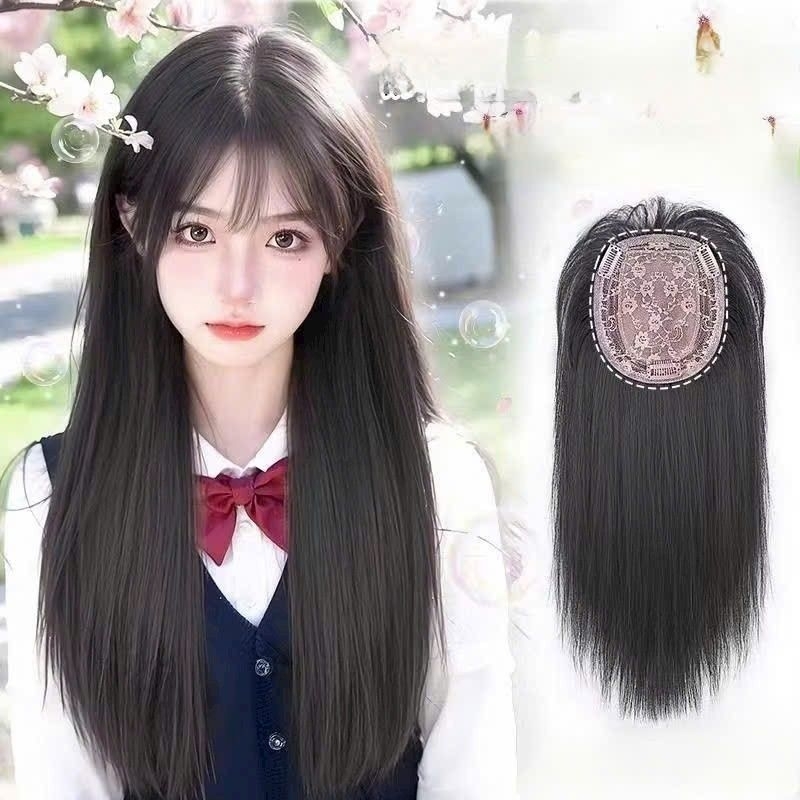 Tóc mái che hói mái dài hình thật tóc giả phủ dệt kim