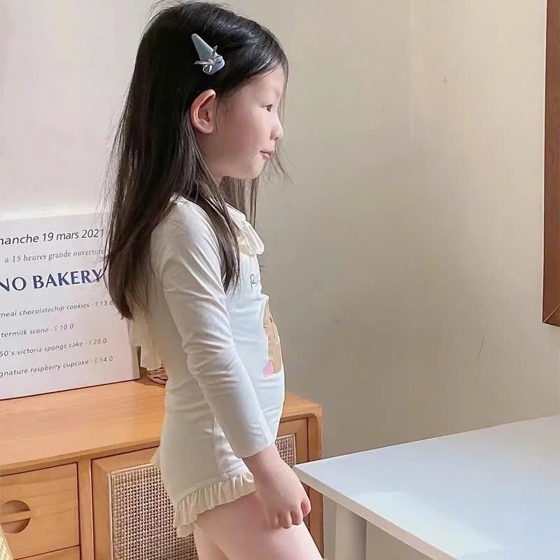 Bikini Dài Tay Hình Thỏ Cổ Bèo Công Chúa Cho Bé Gái 11-23Kg, Bikini Chất Thun Lạnh Mềm Mịn Thoải Mái