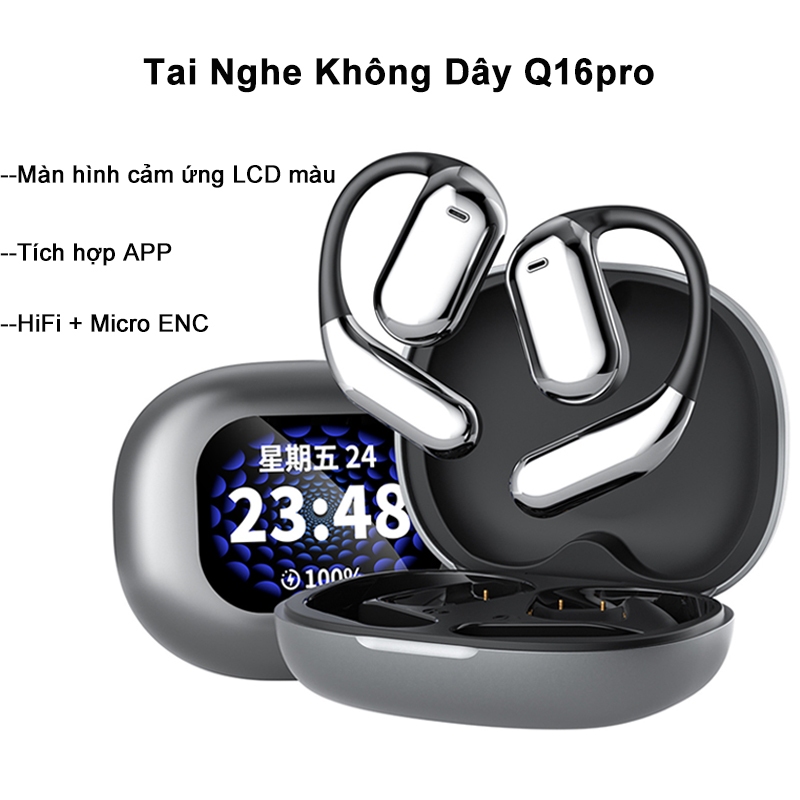 Tai Nghe Bluetooth Dịch Thuật Q16 Pro Có Màn Hình Cảm Ứng LCD Thông Minh Có ENC Micro - Có APP