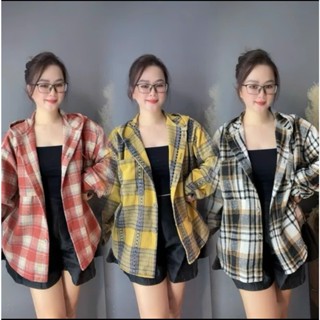 Áo Khoác Sơ Mi Karo Dày , vải bố nhung có nón, From rộng Nam Nữ Unisex Mã KARO NÓN