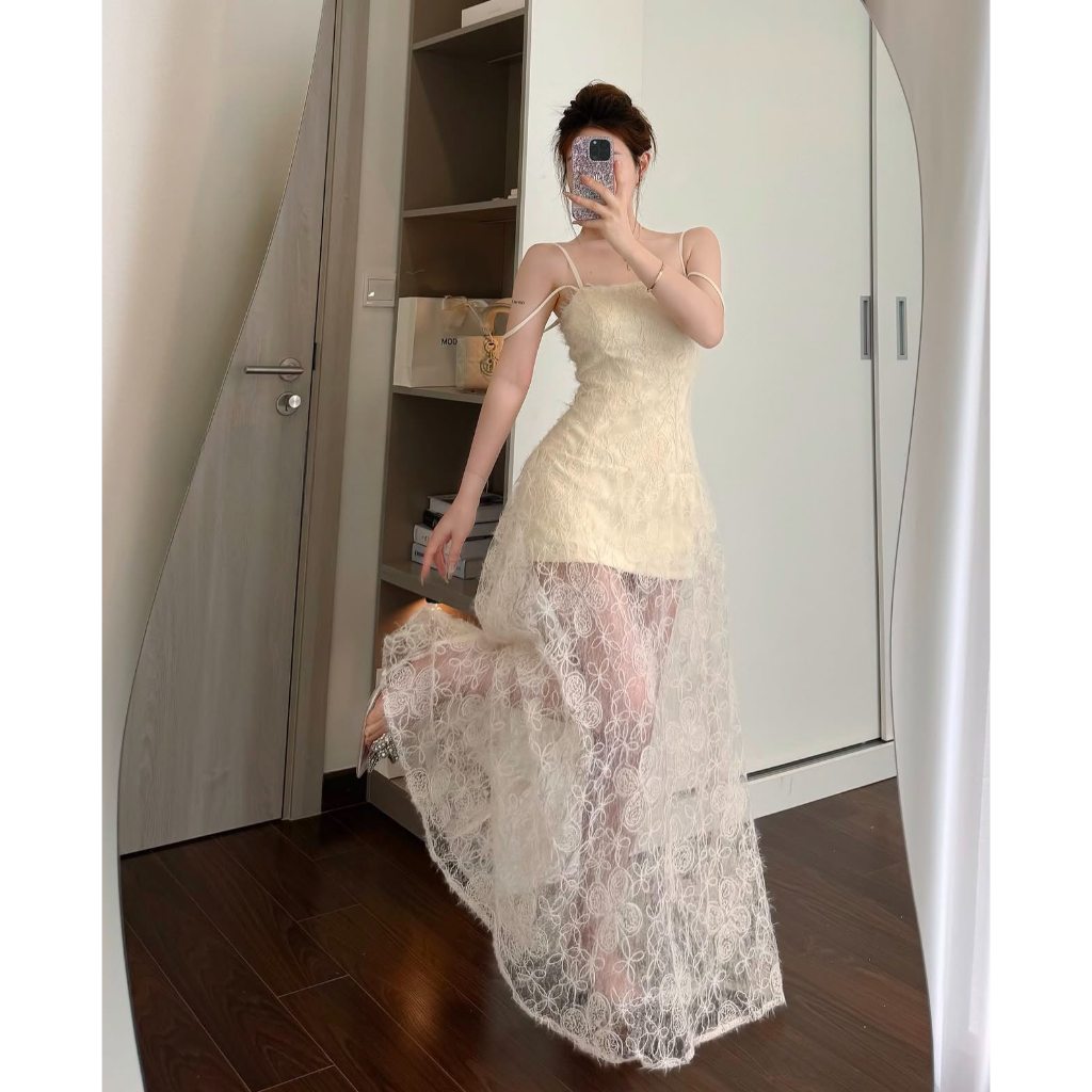 Đầm 2 dây dáng dài ren hoa đi biển đi tiệc siêu xinh Vani Dress | BigBuy360 - bigbuy360.vn
