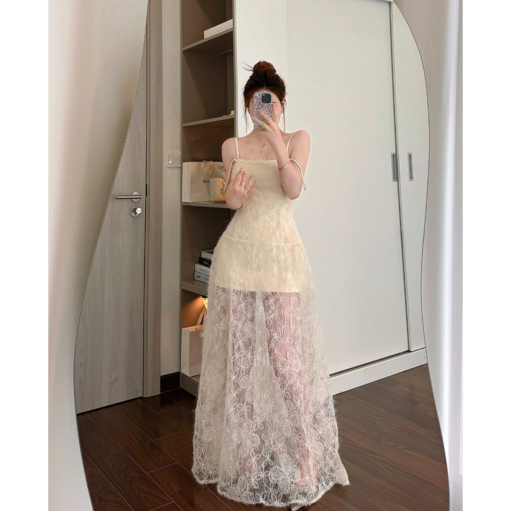 Đầm 2 dây dáng dài ren hoa đi biển đi tiệc siêu xinh Vani Dress