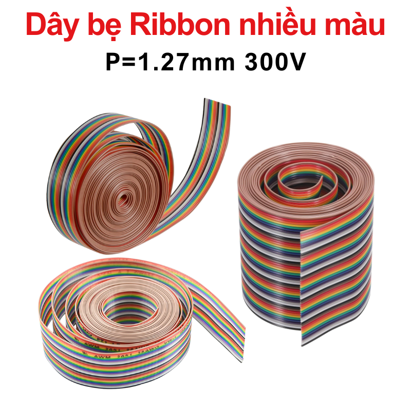 (1 mét) Dây bẹ Ribbon, cáp dẹp, dây bus IDE nhiều màu P=1.27mm 300V