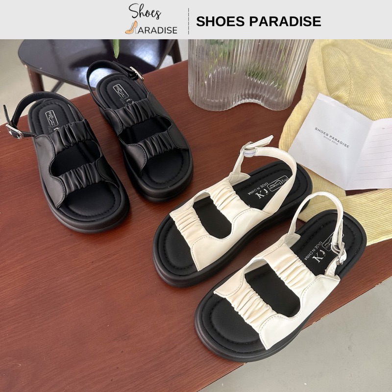 Giày sandal nữ ulzzang đế cao hai quai ngang đế mềm, êm, đẹp màu trắng, đen Shoes Paradise SD042
