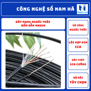 Dây Mạng Ngoài Trời Bấm Sẵn NASUN, 4 Lõi, Có Dây Cường Lực, Vỏ Chống Chuột, Tặng Dây Thít Nhựa