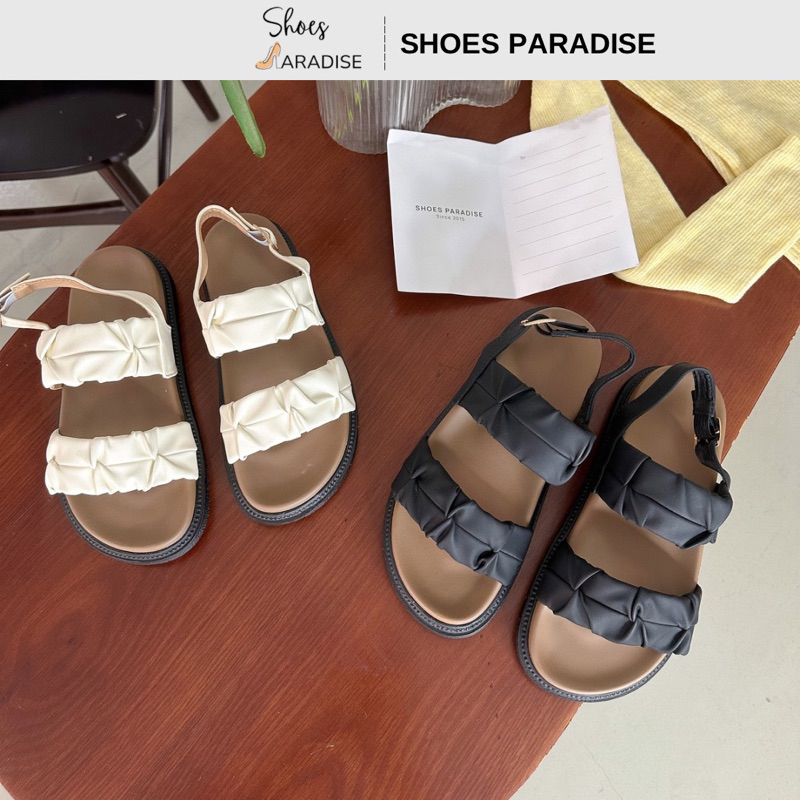 Sandal nữ đế pu nhẹ hai quai thời trang mềm, êm màu đen, trắng kem Shoes Paradise SD043