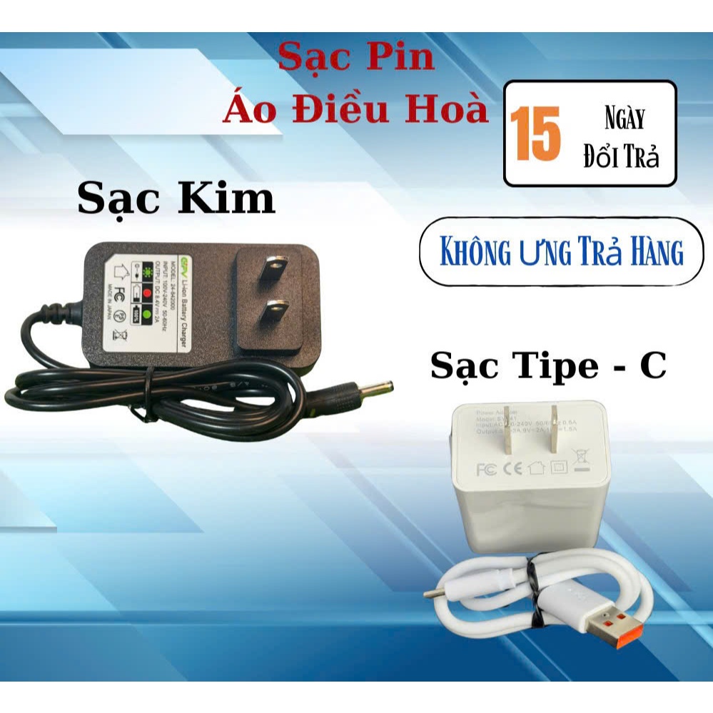 Củ Sạc Pin Áo Quạt Điều Hòa Cao Cấp DC, 8.4V/2A Chân Tròn Và Chân Type C - Hỗ Trợ Sạc Nhanh (Phụ Kiện Rời)