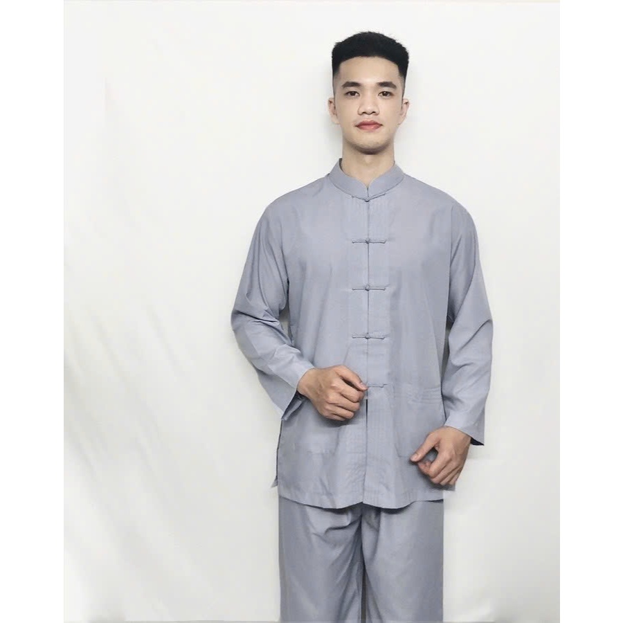 Đồ Lam Đi Chùa Lãnh Tụ Nam nút cây chất vải kate mềm dành cho phật tử