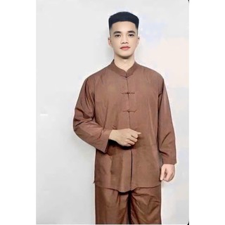 Đồ Lam Đi Chùa Lãnh Tụ Nam nút cây chất vải kate mềm dành cho phật tử