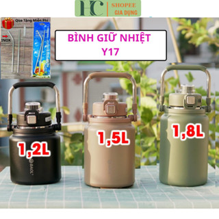 Bình Giữ Nhiệt Baol Y17 Chính Hãng, Dáng Lùn, Miệng rộng có ống hút 1800ml-1500ml-1200 Tặng Kèm Bộ 3 Ống Hút
