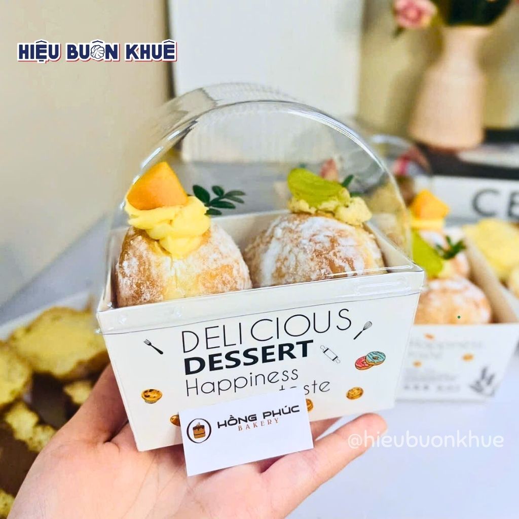 50 Hộp Giấy Nắp Vòm Đựng Bánh Cuộn Ngàn Lớp Rondo, Bánh Ngọt, Bánh Mì, Sandwich, Burger Chữ Deliciou