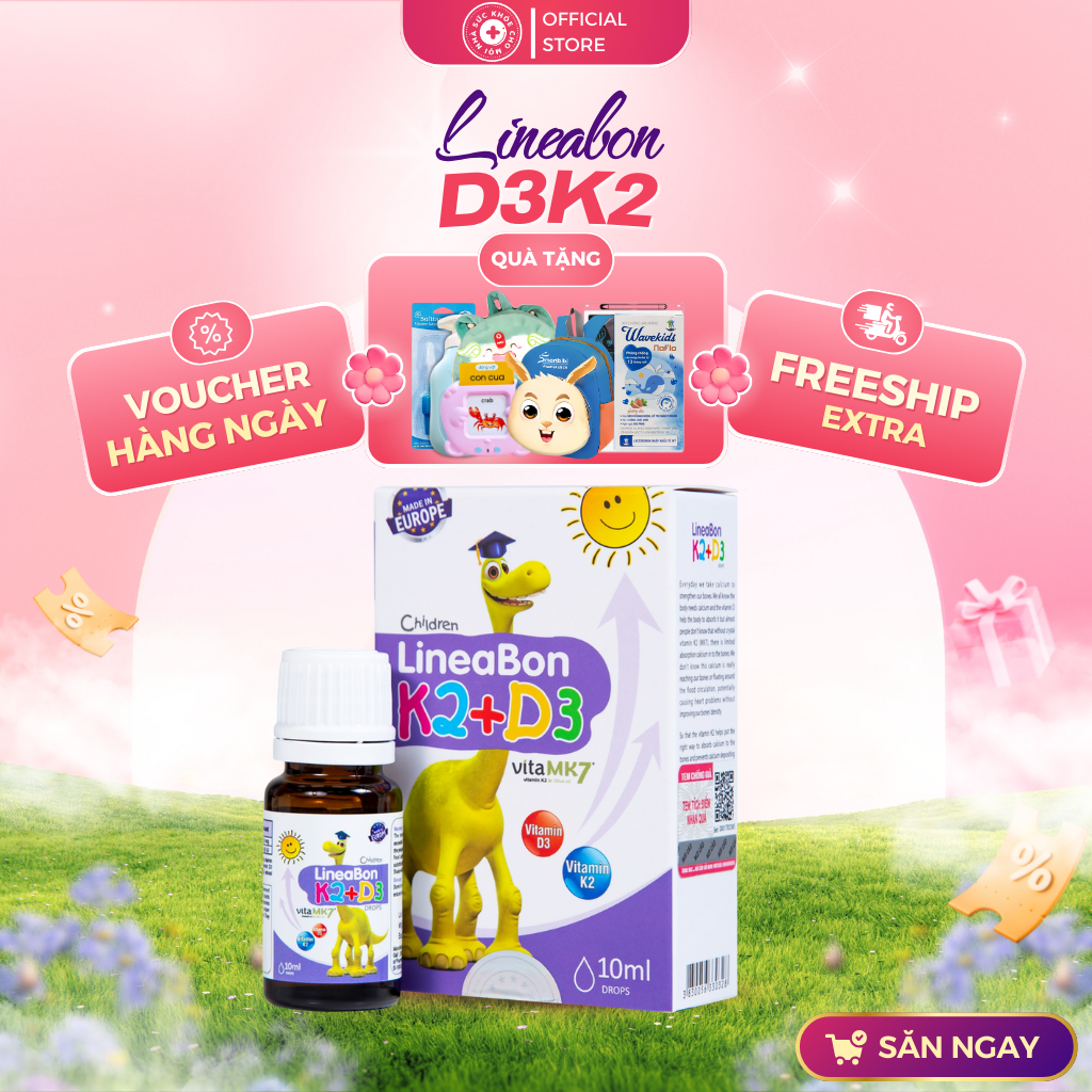 LineaBon K2+D3.Bổ Sung Vitamin K2D3 Tăng Cường Hấp Thu Canxi Tối Đa Trẻ Cao Lớn Khỏe Mạnh