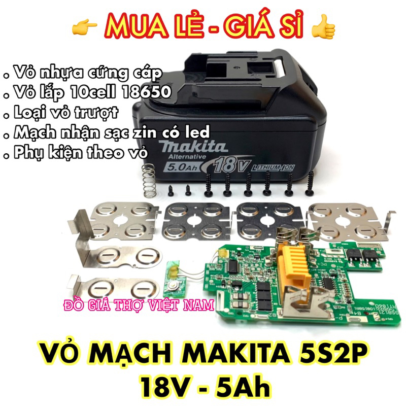 [ĐGTVN] Vỏ, mạch MKT 5S2P 18V - 5Ah 18650 nhận sạc zin (ML5-2P)