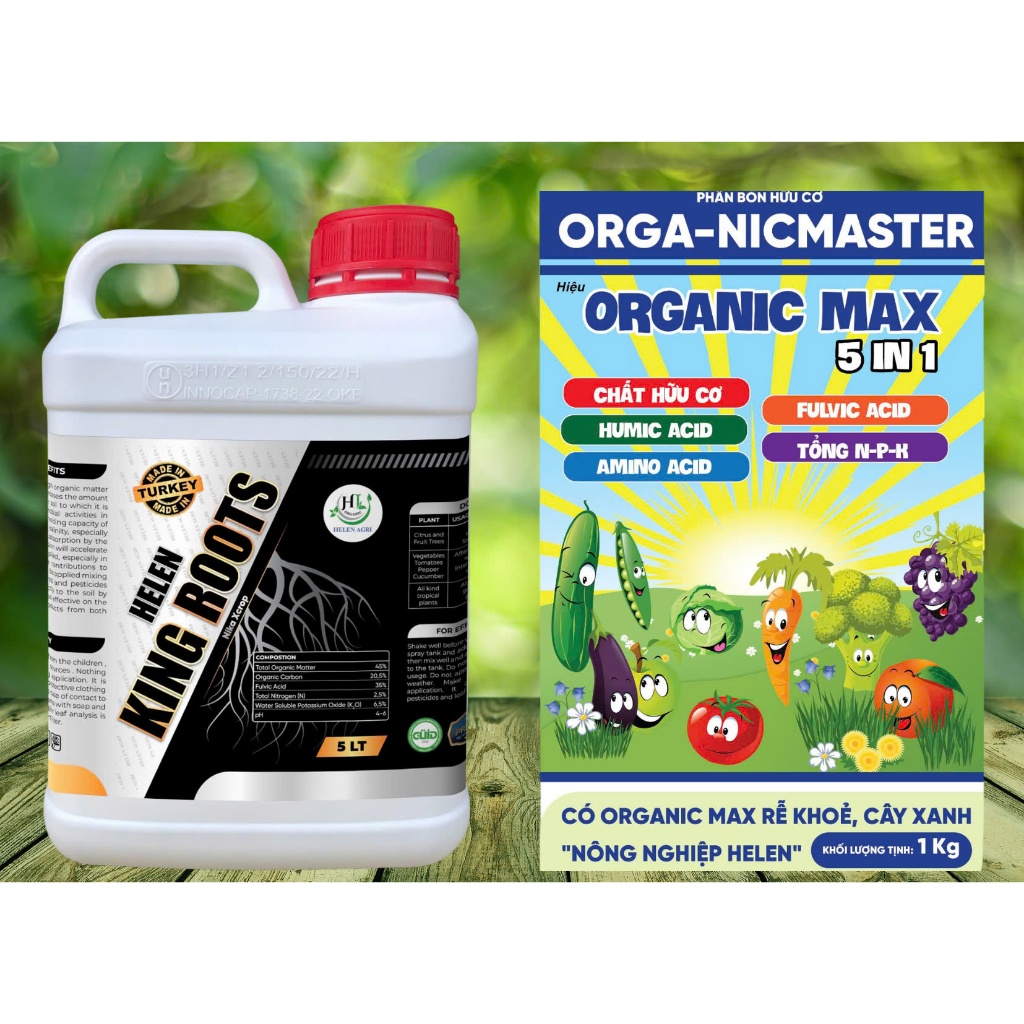 Combo Phục hồi - Kích rễ - Đọt đi mạnh Helen King Roots 5L và Organic Max 1kg