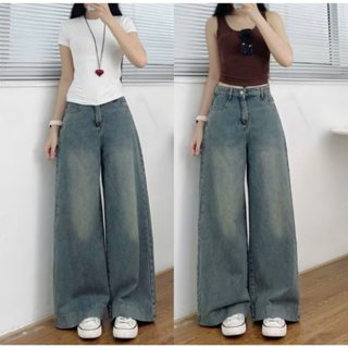 Quần Bò Jeans Nữ Ống Rộng, Quần Bò Denim Suông Ống Rộng Trơn Màu Xanh Gấp Gấu Bản To Cạp Cao Siêu Hách Dáng Cực Đỉnh