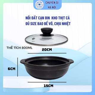 Nồi đất sứ Cạn 8in loại 2 tráng men chống dính - Có nắp, sâu lòng, cạn lòng - Kho cá, thịt, mì cay, cơm niêu