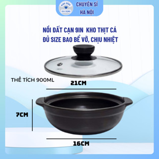 Nồi đất sứ Cạn 9in loại 2 tráng men chống dính - Có nắp, sâu lòng, cạn lòng - Kho cá, thịt, mì cay, cơm niêu