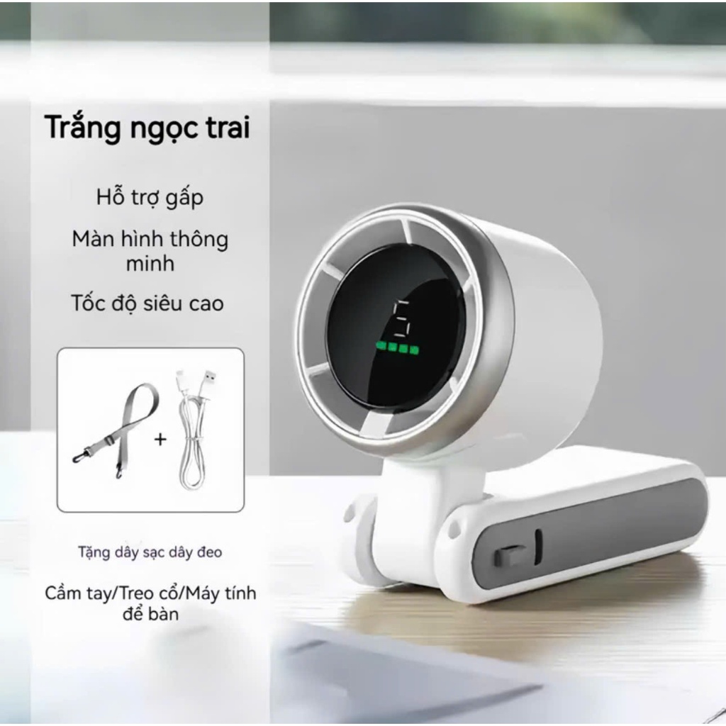 Quạt mini cầm tay MG9 dung lượng pin 4000mAh 5 cấp độ gió quạt tích điện có thể gấp gọn màn hình hiển thị pin tuabin gió | BigBuy360 - bigbuy360.vn