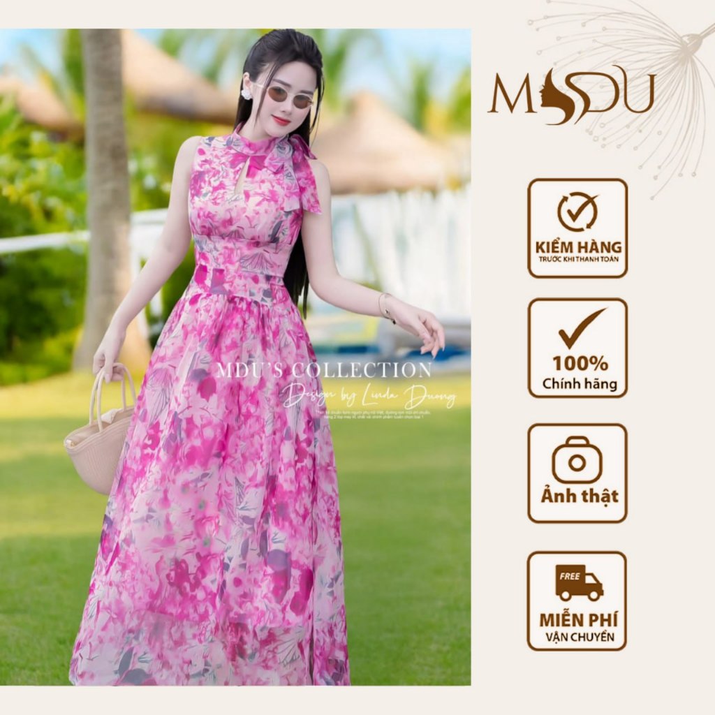Váy Tiểu Thư MDU4896 Thiết Kế Cổ Yếm Cách Điệu Dáng Váy Xòe Nhẹ Từ MDU