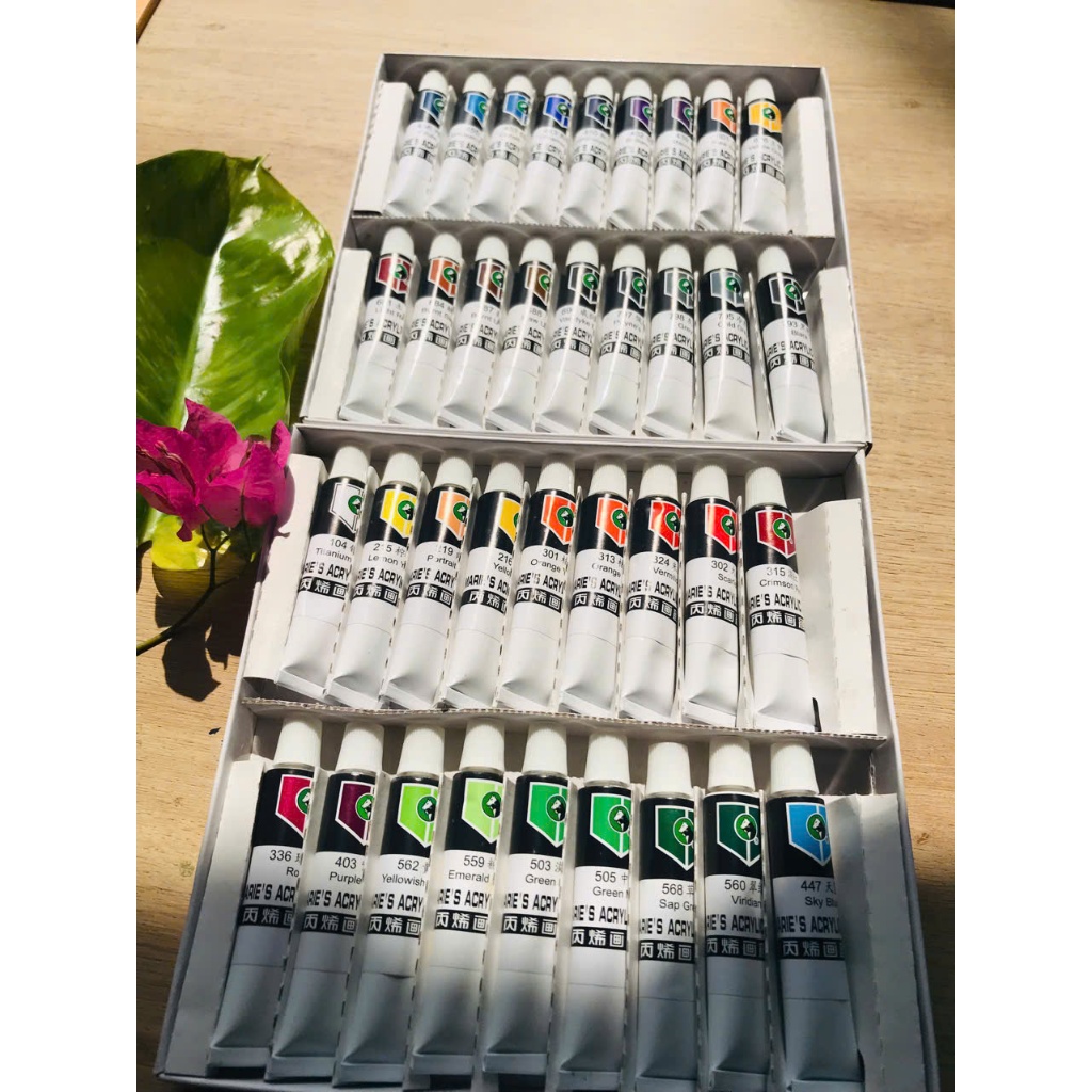 Một bộ màu Acrylic 36 MARIE'S dạng Tuýp nhỏ  (12ml, hộp giấy) cho học sĩ ,học sinh