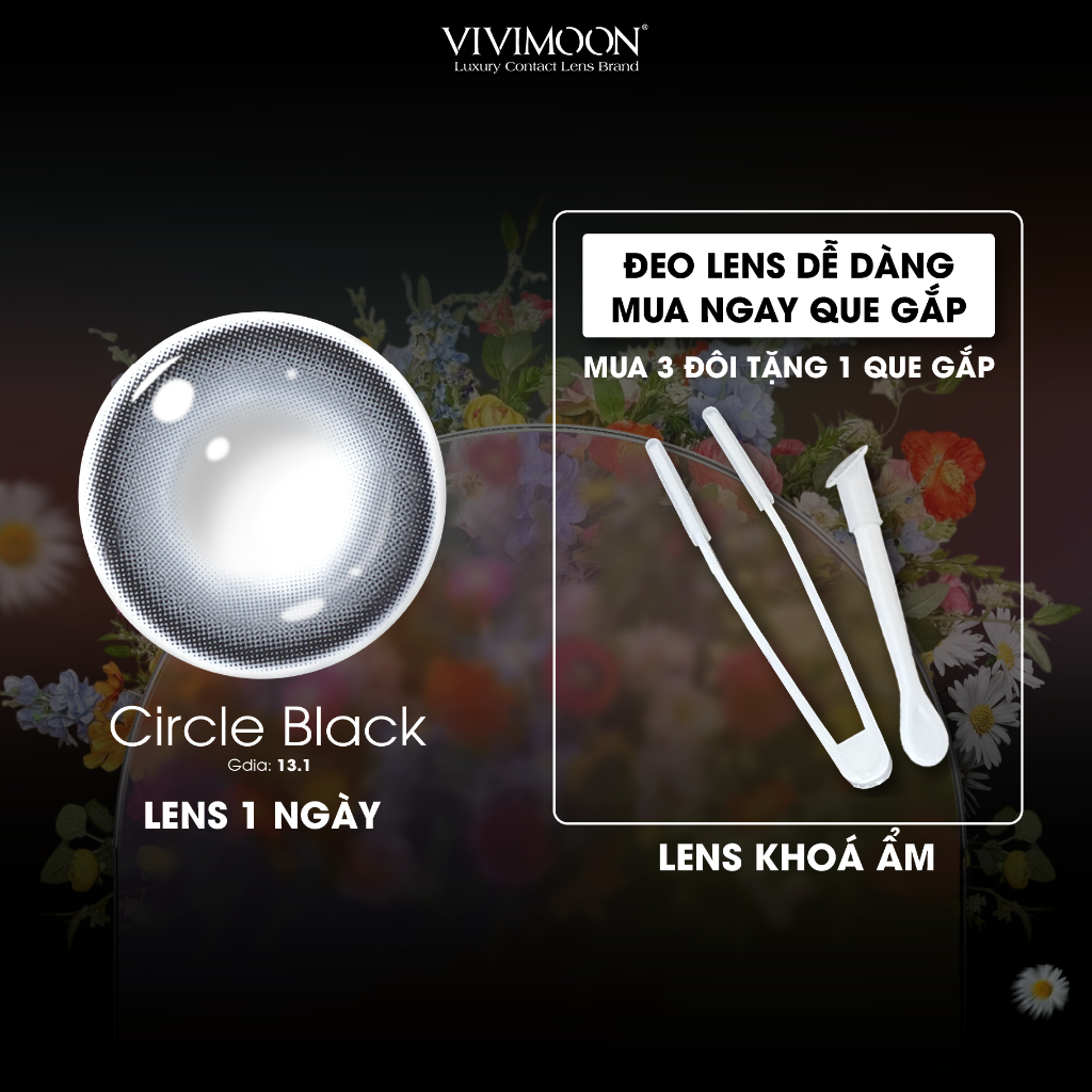 Kính áp tròng VIVIMOON LENS 1 ngày đen tự nhiên khóa ẩm Circle Black