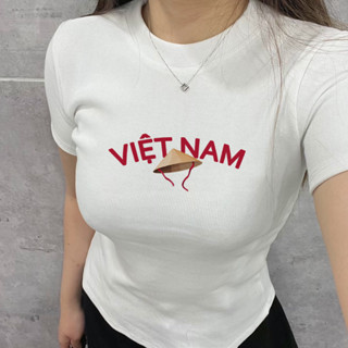 Áo Thun Baby Tee chất Thun Gân nón lá Việt Nam Kiểu Co Dãn Ôm Body Cổ Tròn Tay Ngắn Dáng Dài ba1040