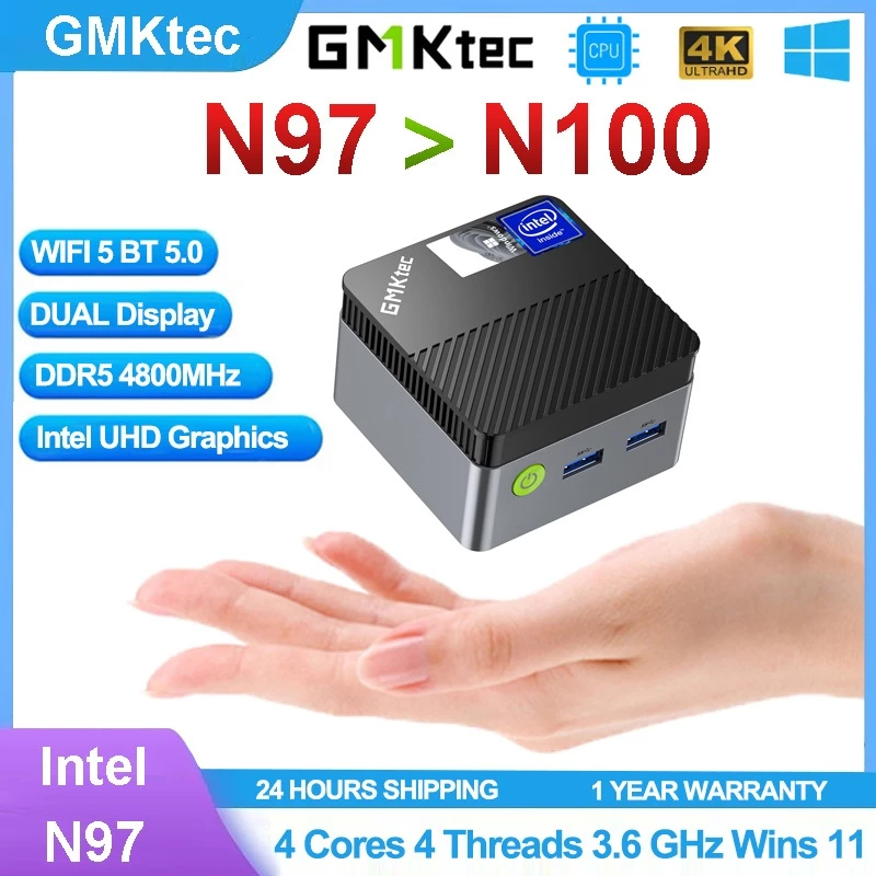 GMKtec G5 MINI PC Intel 12th N97 Máy tính để bàn DDR5 4800MHz M.2 WiFi 5 BT5.0 Máy tính mini