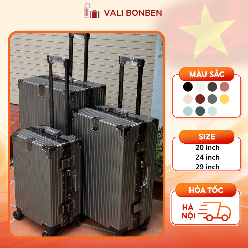 Vali Du lịch Khung Nhôm Khóa Số TSA Size 20-24-29 Inch