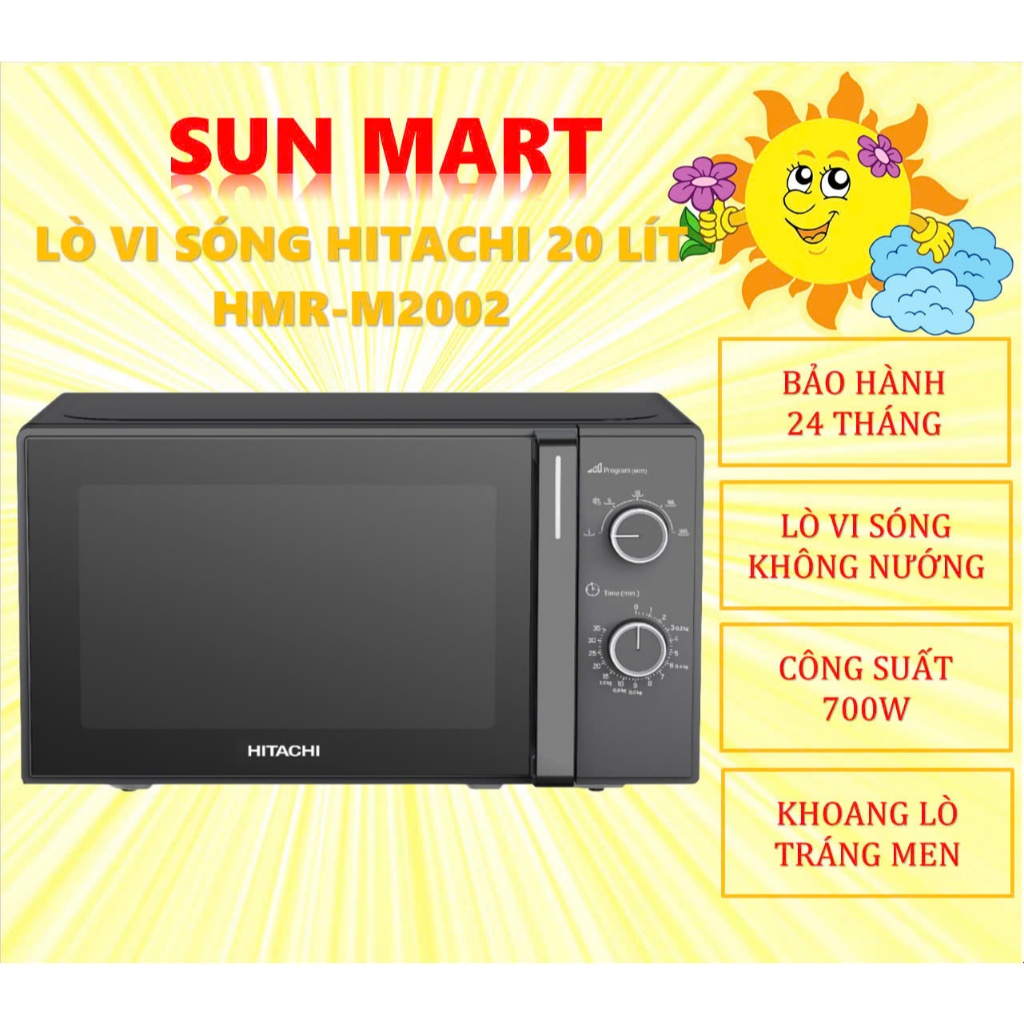 Lò vi sóng Hitachi HMR-M2002 20 lít, không nướng, công suất 700W, bảo hành 24 tháng toàn quốc
