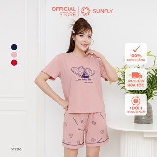 Đồ bộ mặc nhà nữ cotton SUNFLY áo cộc quần sooc ST9266
