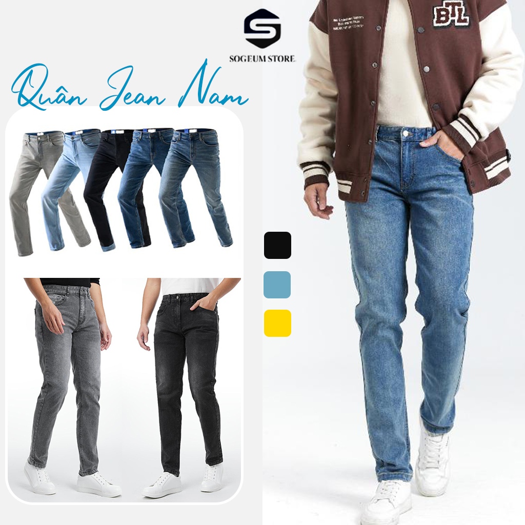 Quần jean nam co giãn 4 chiều, có Big size 28-36 quần bò màu đen trơn dáng ôm - sogeum.store