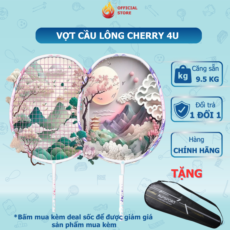 Vợt cầu lông căng sẵn 10kg ALPSPORT Cherry Full Carbon chính hãng giá rẻ tặng kèm túi