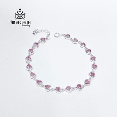 Vòng Tay Bạc Nữ Chuỗi Trái Tim Đính Đá - Minh Canh Jewelry