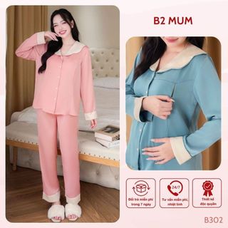  Bộ bầu và sau sinh chất lụa ngọc trai cao cấp quần có chun chỉnh bụng áo có khóa cho bé ti B302 B504  B2 MUM 