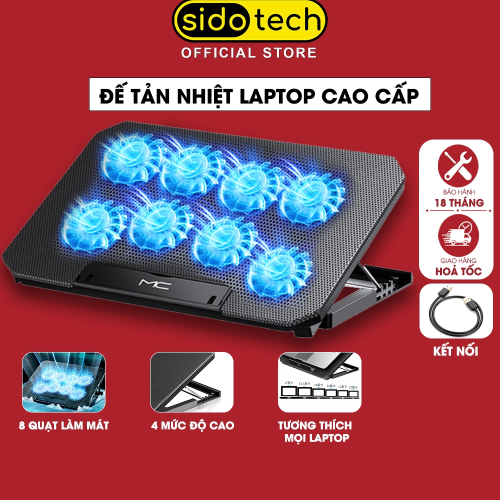 Đế tản nhiệt laptop SIDOTECH Q100-PRO gaming 8 quạt giá đỡ kệ kê để macbook máy tính bảng chống ồn làm mát 4 mức độ cao