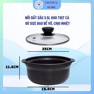 Nồi đất sứ sâu 3.5L loại 2 tráng men chống dính - Có nắp, sâu lòng, cạn lòng - Kho cá, thịt, mì cay, cơm niêu