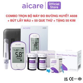Combo Máy Đo Đường Huyết ACCU Chính Hãng AICARE A608 + 50 que thử, tặng 50 kim Dành Cho Cá Nhân, Dễ Dàng Sử Dụng Tại Nhà