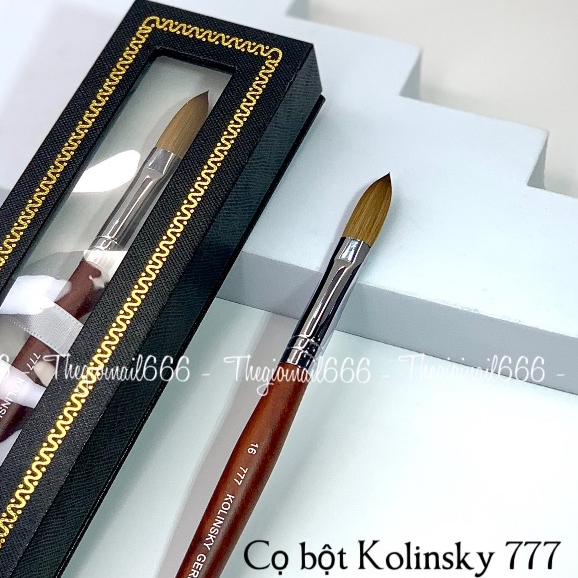 Cọ Bột Lông Chồn 777 Cán Gỗ Chuyên Nghiệp Size(S12,S14,S16,S18) - Cọ Đắp Bột Kolinsky Mềm Mịn, Tạo M