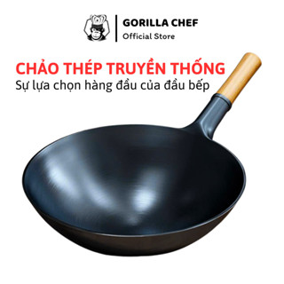 Chảo thép chống dính cán gỗ Gorilla Chef chất lượng cao chuyên dùng cho bếp nhà hàng, kinh doanh 32-45cm