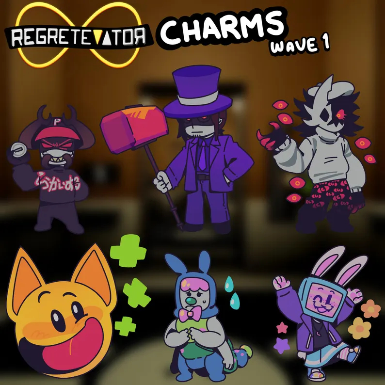 REGRETEVATOR: WAVE 1 CHARMS [DrRETRO, Pest, Melanie, Folly, Mach, Pilby keychain
