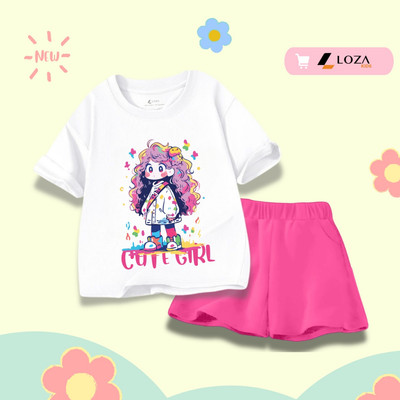 Đồ bộ cho bé gái in hình bé gái cute girl hot trend 2026 - Quần áo trẻ em nữ size từ 15-40kg-  Loza Kids SB359