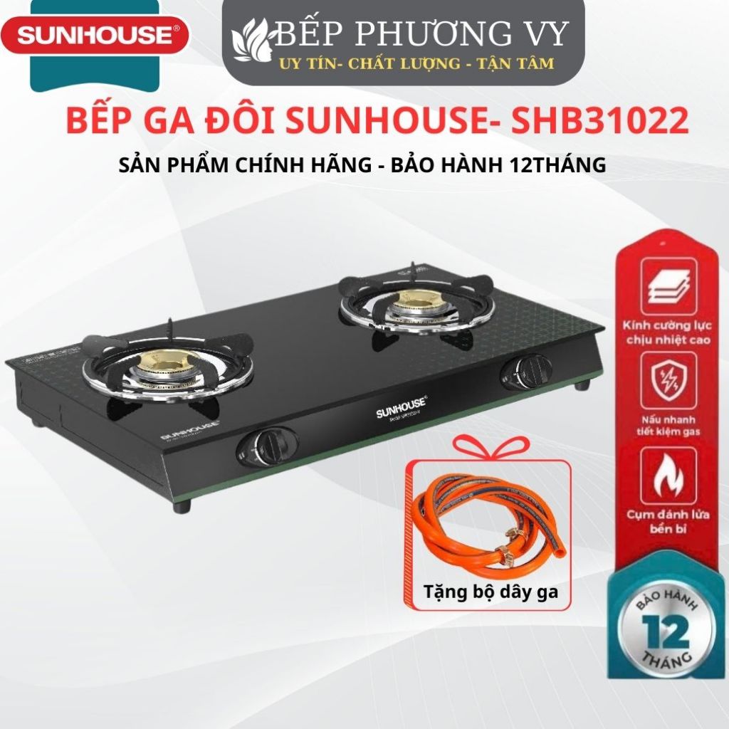 Bếp Gas đôi Sunhouse tặng bộ dây gas, kính cường lực