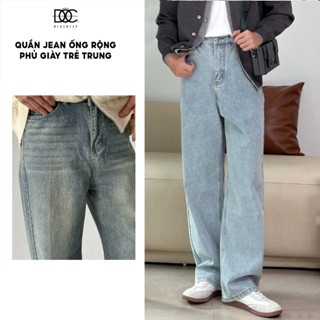 Quần jean ống rộng nam Độc menswear form suông phủ giày, phong cách hàn quốc - Q678