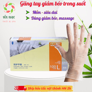 Hộp đủ 100c Găng tay trong suốt Vinyl dùng giảm béo, phun xăm, thẩm mỹ, thực phẩm