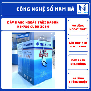 Dây mạng ngoài trời 4 lõi có dây cường lực Nasun ns-720 Vỏ cứng chống chuột Cuộn 305M 