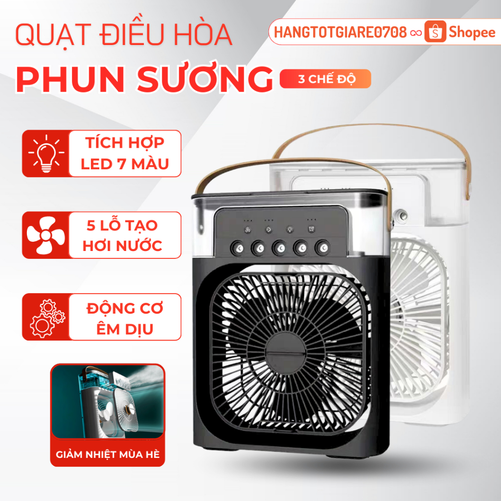 Quạt Điều Hòa Phun Sương Hơi Nước Mini Để Bàn 3 Chế Độ Tích Hợp Led, Chế Độ Hẹn Giờ Sử Dụng Cổng Sạc USB Tiện Dụng