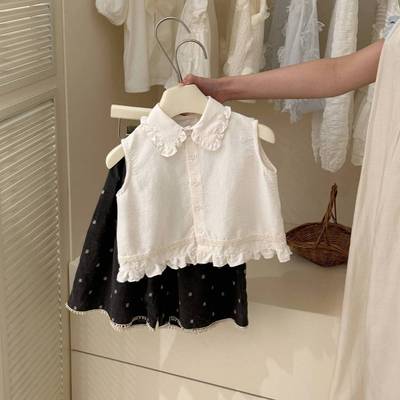 Set Áo Sát Nách Crop Bèo Ren Quần Chấm Bi Cho Bé Gái 1-8 Tuổi MINTSCLOSET Quảng Châu - GA2363